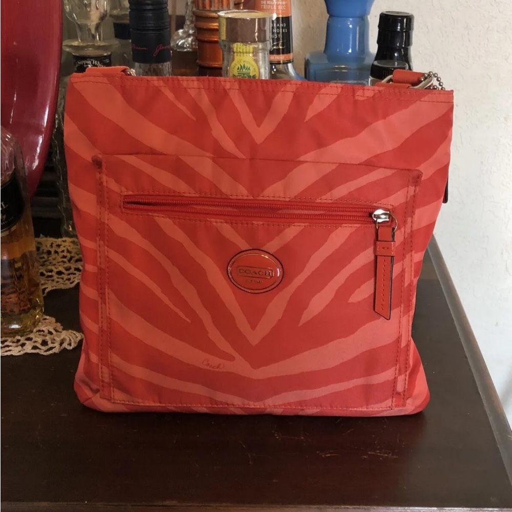 Coach Signature Fabric Crossbody Coach Coral Zebra Print File Nylon F77541 Bag